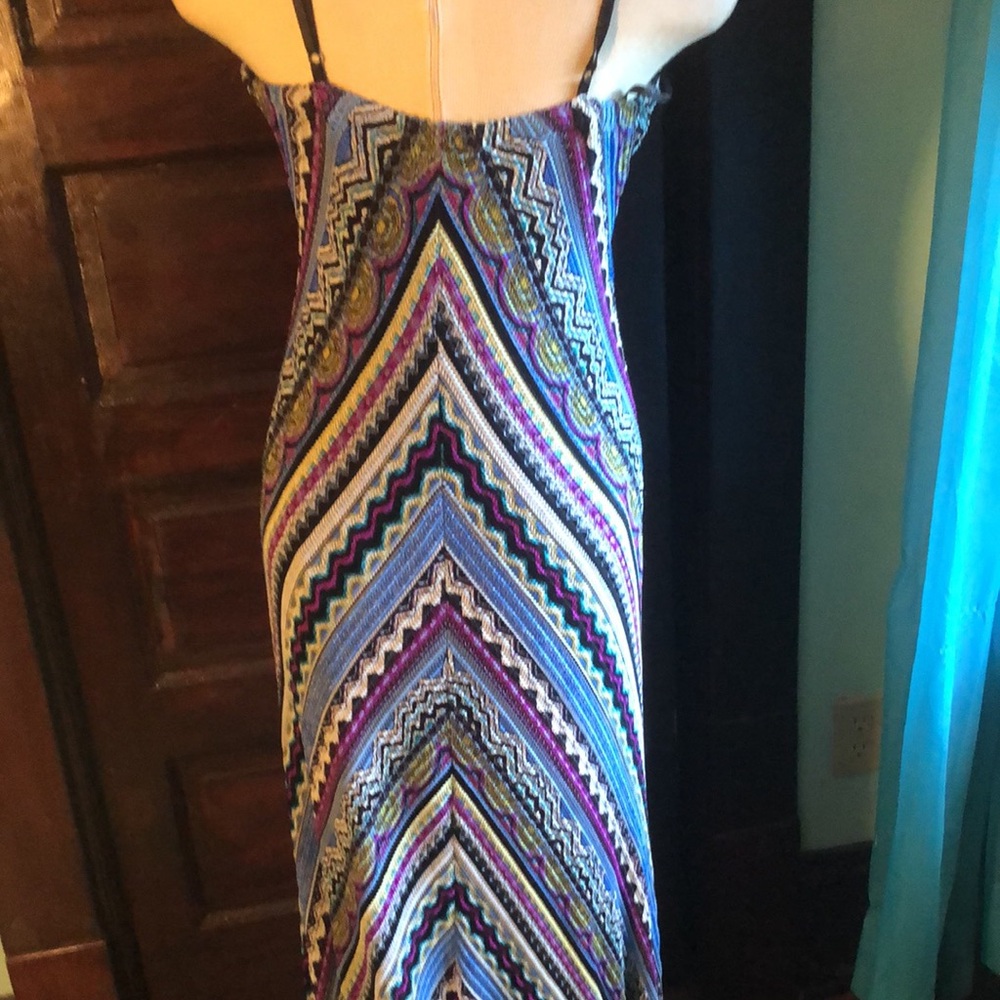 Cache maxi empire waist dress. lined, stretchy/size L/diagonal woven chevron - Picture 7 of 12